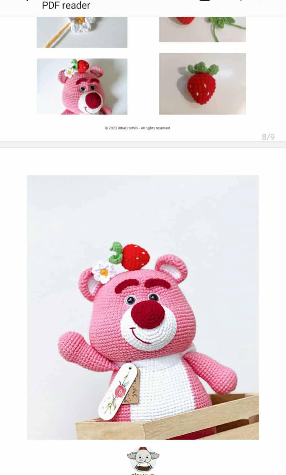 Cute Pink Bear Crochet Pattern with Yarn and Hook Set