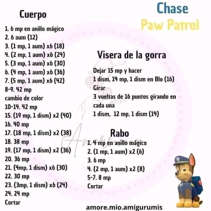De patrón gratis para amigurumi de Chase de Paw Patrol