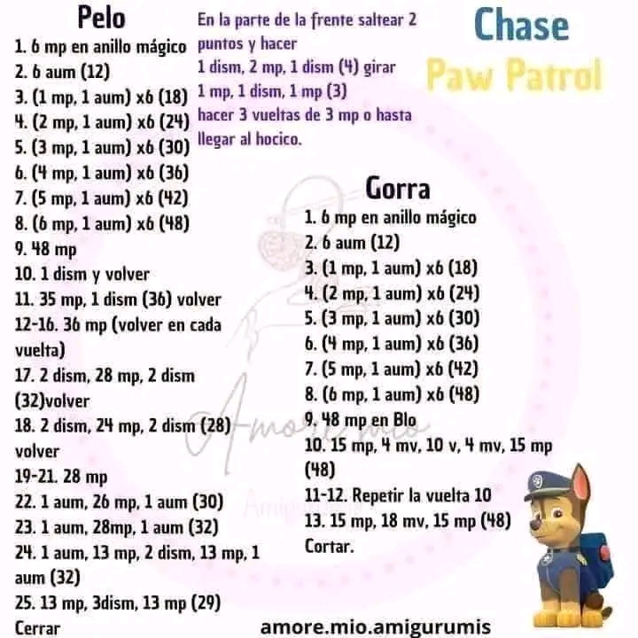 De patrón gratis para amigurumi de Chase de Paw Patrol