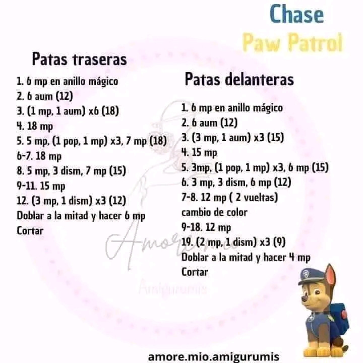 De patrón gratis para amigurumi de Chase de Paw Patrol