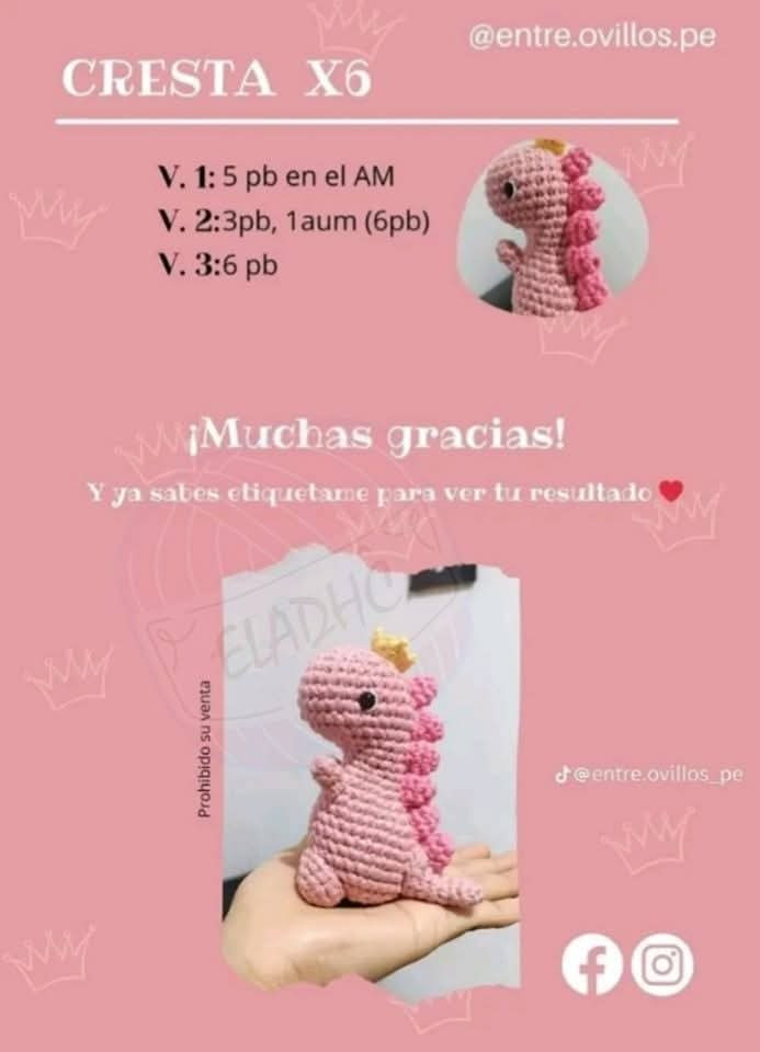 Dinosaurio de ganchillo con corona: patrón detallado para principiantes
