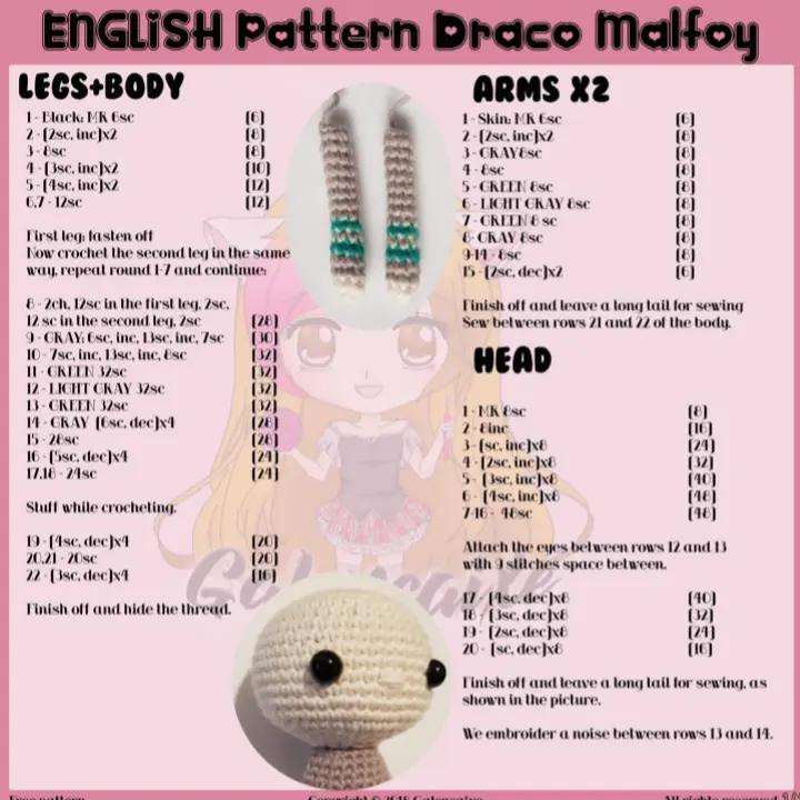 Draco Malfoy Amigurumi: Patrón Gratuito para Tejedores Creativos