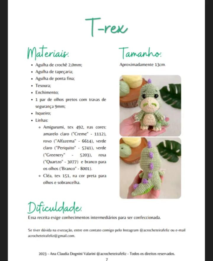 E-book de Amigurumis: Dinossauros Felizes em Crochê, Parte 1