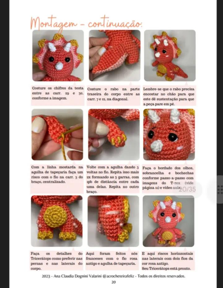 E-book de Amigurumis: Dinossauros Felizes em Crochê, Parte 1