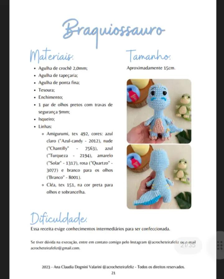 E-book de Amigurumis: Dinossauros Felizes em Crochê, Parte 1