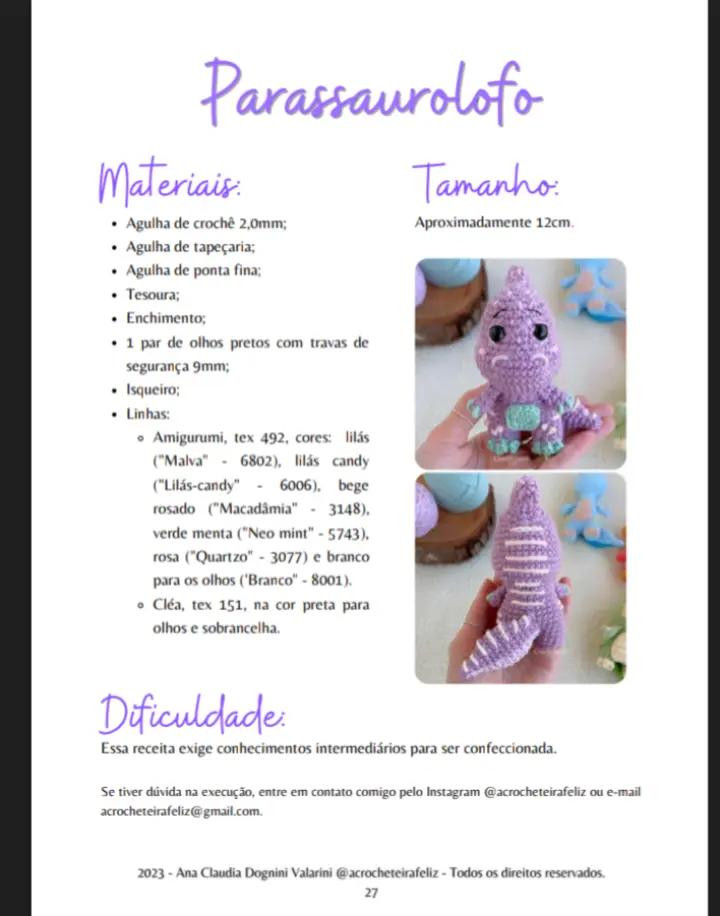E-book de Amigurumis: Dinossauros Felizes em Crochê, Parte 1