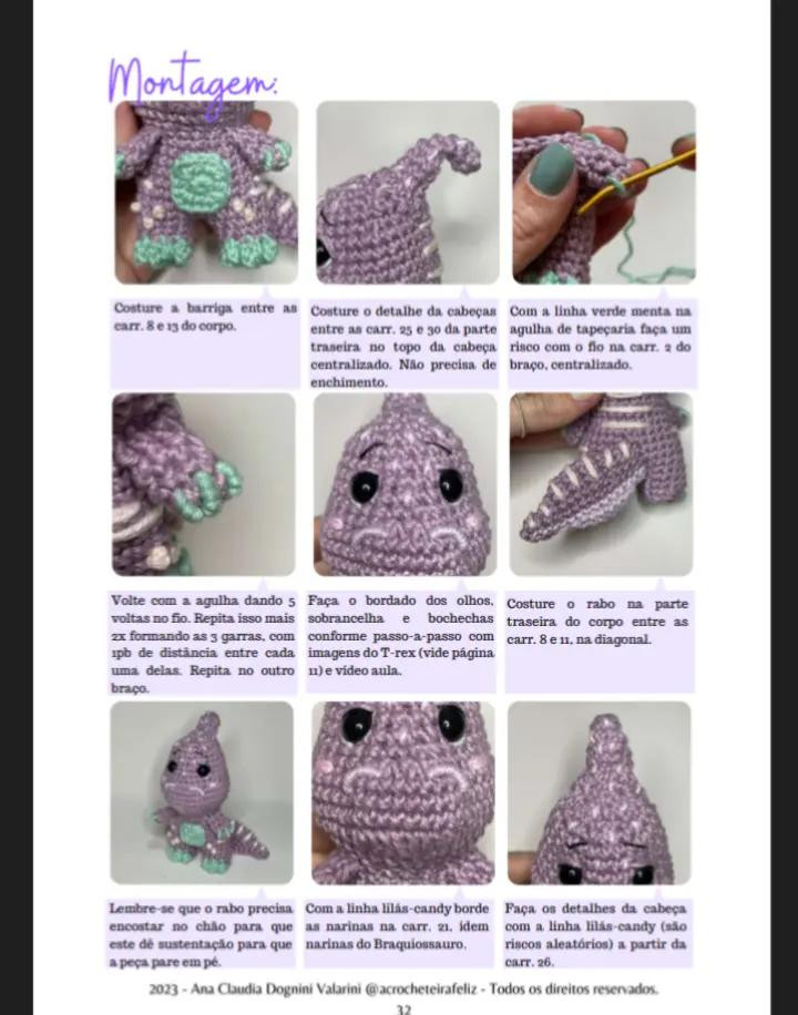 E-book de Amigurumis: Dinossauros Felizes em Crochê, Parte 1
