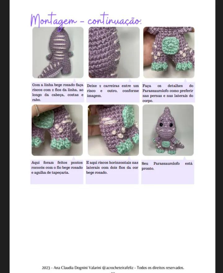 E-book de Amigurumis: Dinossauros Felizes em Crochê, Parte 1