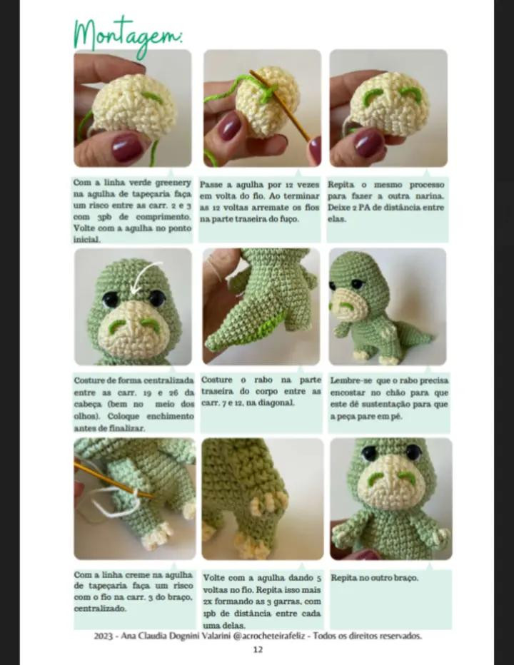 E-book de Amigurumis: Dinossauros Felizes em Crochê, Parte 1