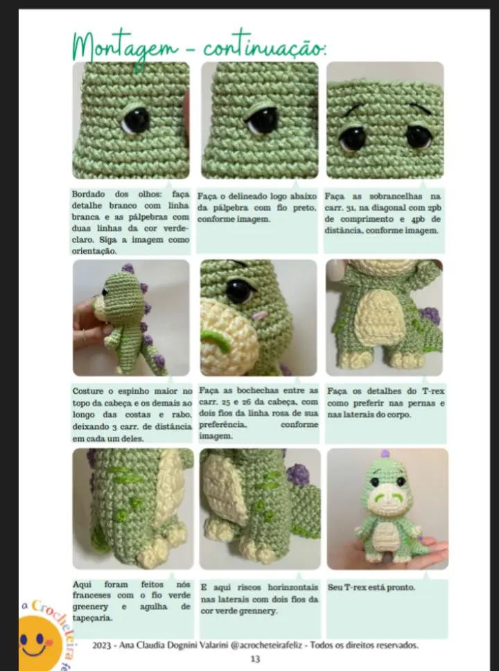 E-book de Amigurumis: Dinossauros Felizes em Crochê, Parte 1