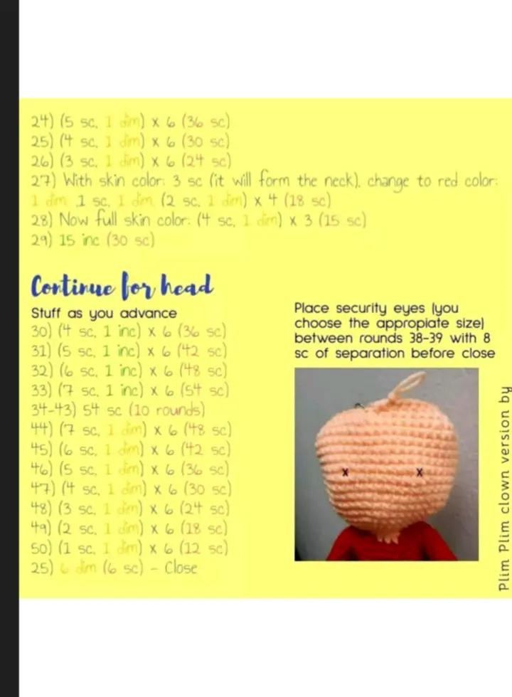"Free Crochet Pattern for Plim Plim Clown Doll"