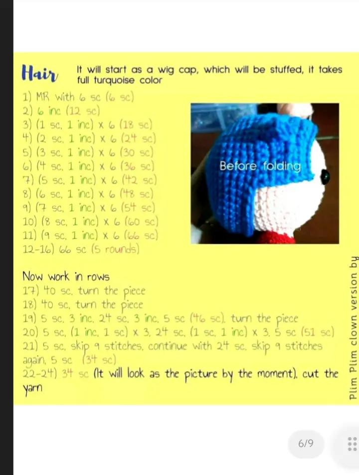 "Free Crochet Pattern for Plim Plim Clown Doll"