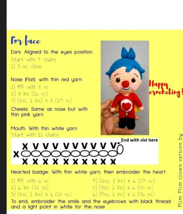 "Free Crochet Pattern for Plim Plim Clown Doll"