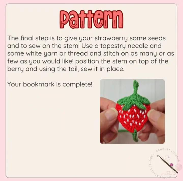 Free Crochet Pattern for Strawberry Bookmark