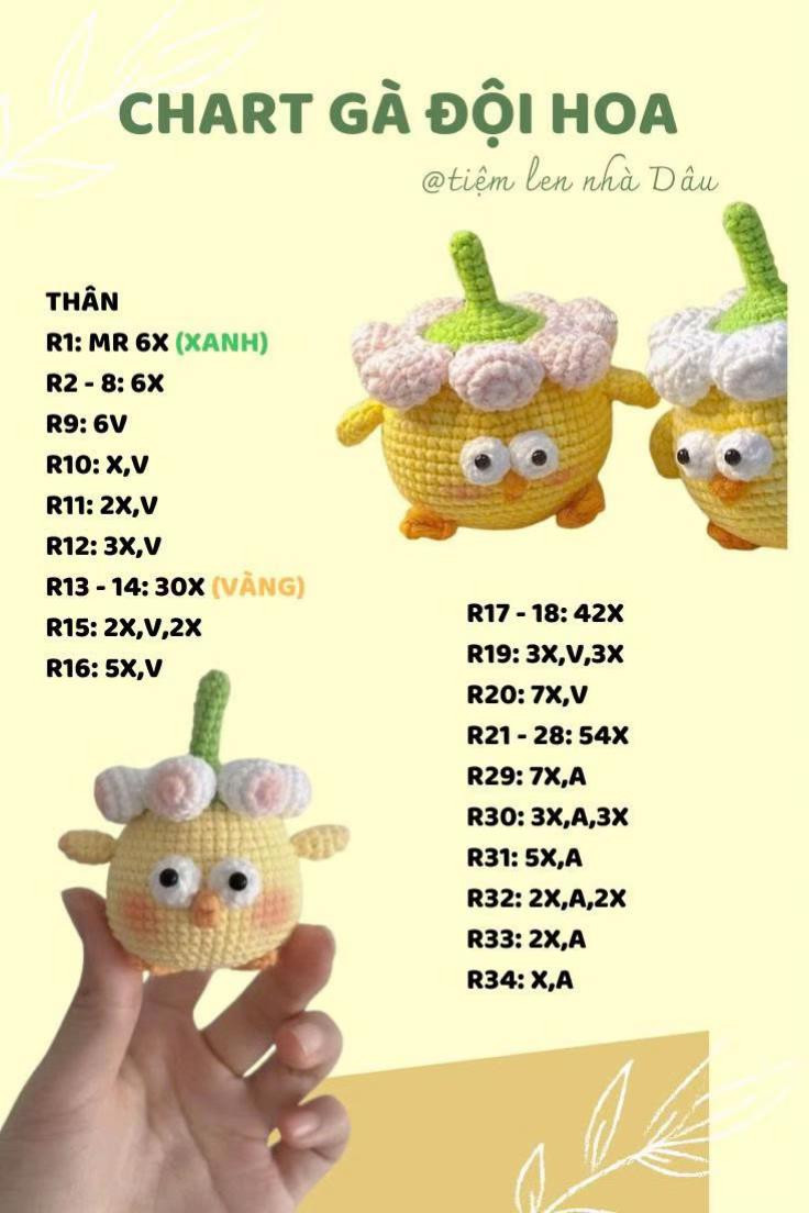 gà đội hoa chart móc len