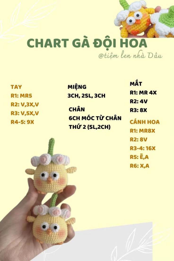 gà đội hoa chart móc len