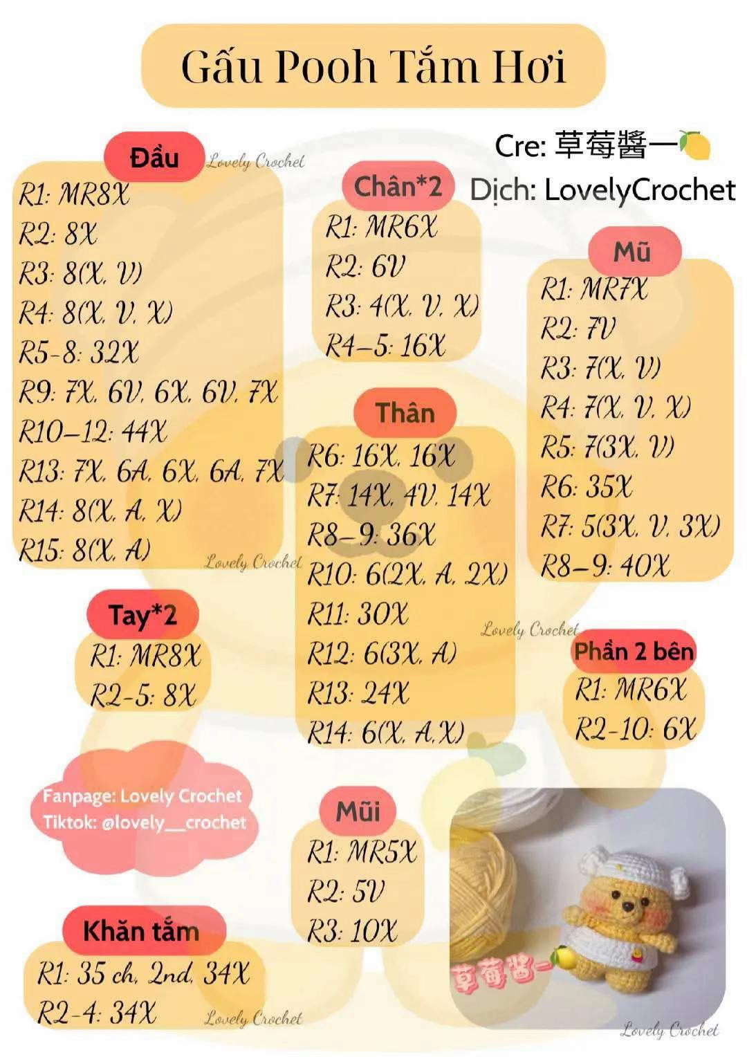 Gấu Pooh Tắm Hơi: Hướng Dẫn Móc Len Chi Tiết