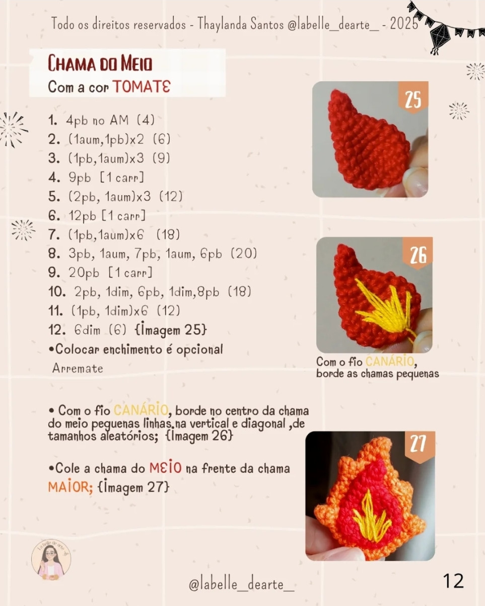 "Gráficos de Crochê de Sanfona e Fogueira: Arte Detalhada e Colorida"