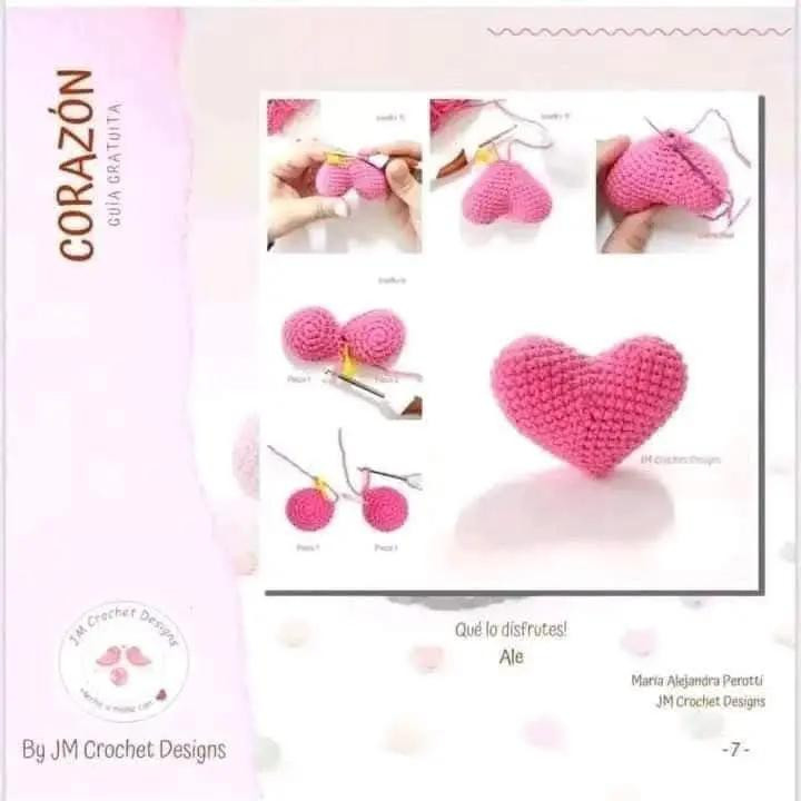 Guía gratuita para tejer corazones de crochet paso a paso