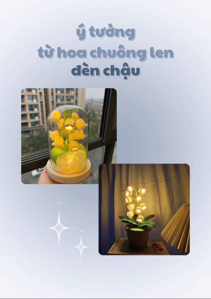 hoa chuông len,  hoang chuông len gương, hoa chuông len đèn ngủ, hoa chuông len đèn treo, hoa chuông len móc cặp sách, hoa chuông len vòng treo cửa, hoa chuông len dây treo đèn,
