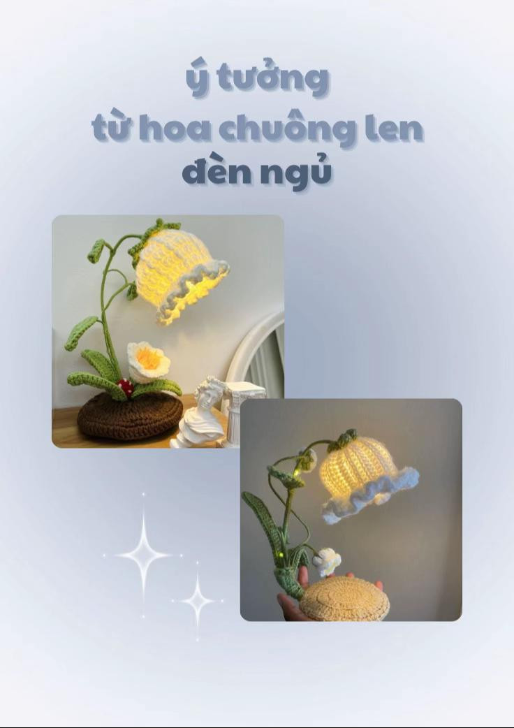 hoa chuông len,  hoang chuông len gương, hoa chuông len đèn ngủ, hoa chuông len đèn treo, hoa chuông len móc cặp sách, hoa chuông len vòng treo cửa, hoa chuông len dây treo đèn,