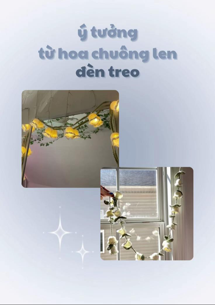 hoa chuông len,  hoang chuông len gương, hoa chuông len đèn ngủ, hoa chuông len đèn treo, hoa chuông len móc cặp sách, hoa chuông len vòng treo cửa, hoa chuông len dây treo đèn,