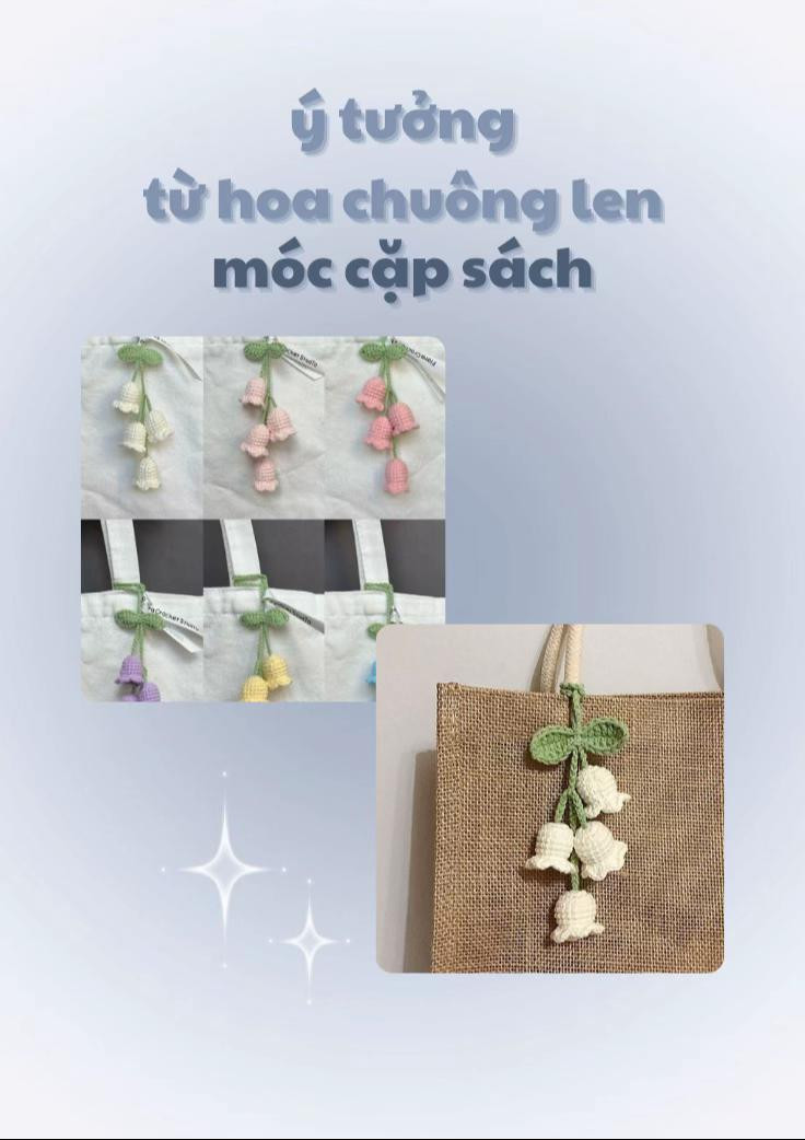 hoa chuông len,  hoang chuông len gương, hoa chuông len đèn ngủ, hoa chuông len đèn treo, hoa chuông len móc cặp sách, hoa chuông len vòng treo cửa, hoa chuông len dây treo đèn,