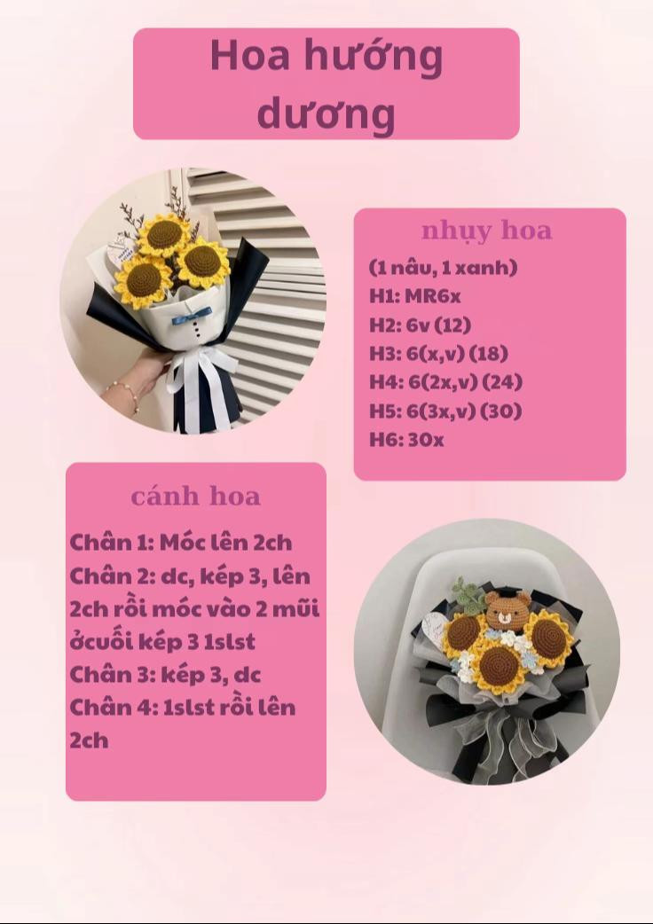 Hoa lưu ly, hoa hồng, hoa cúc, hoa hướng dương, hoa tulip