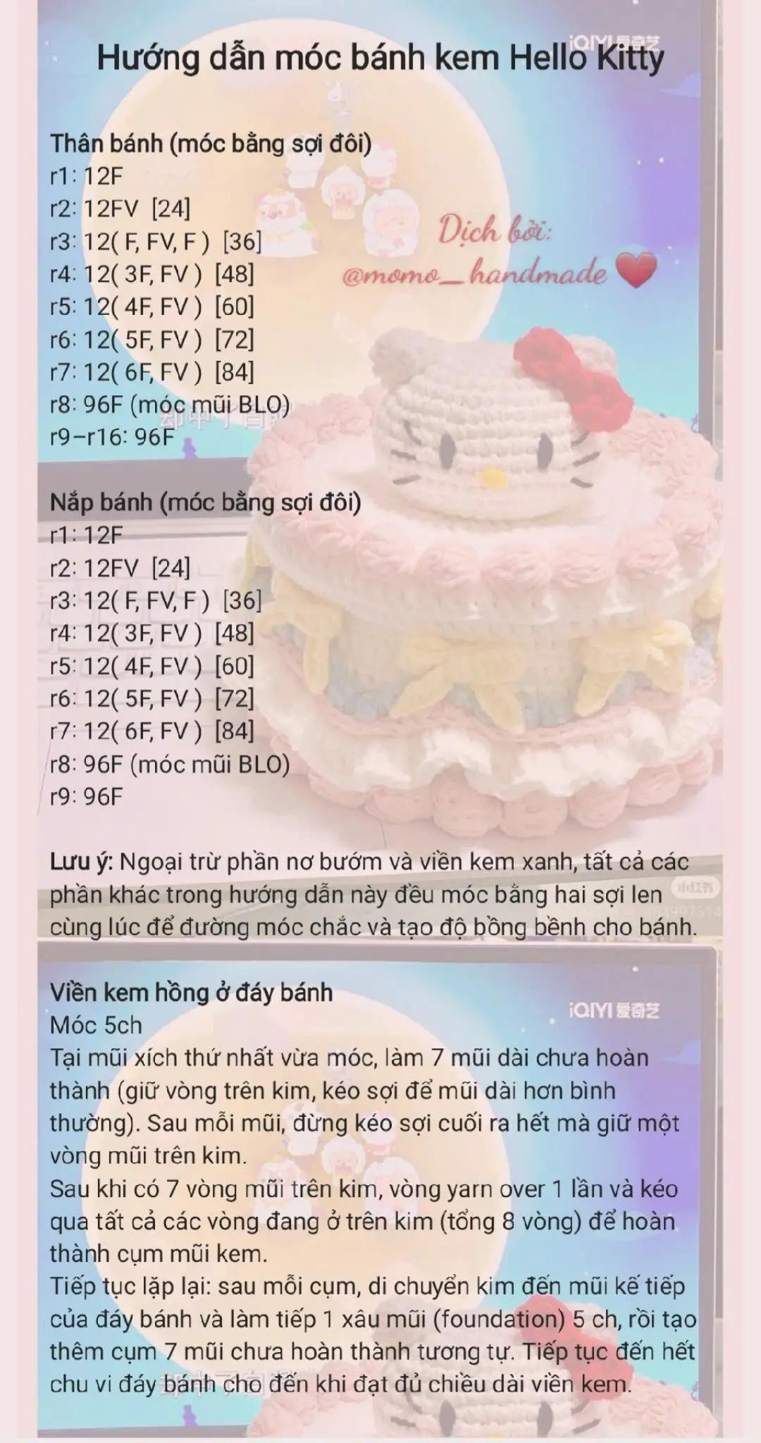 hướng dẫn móc bánh kem hello kitty