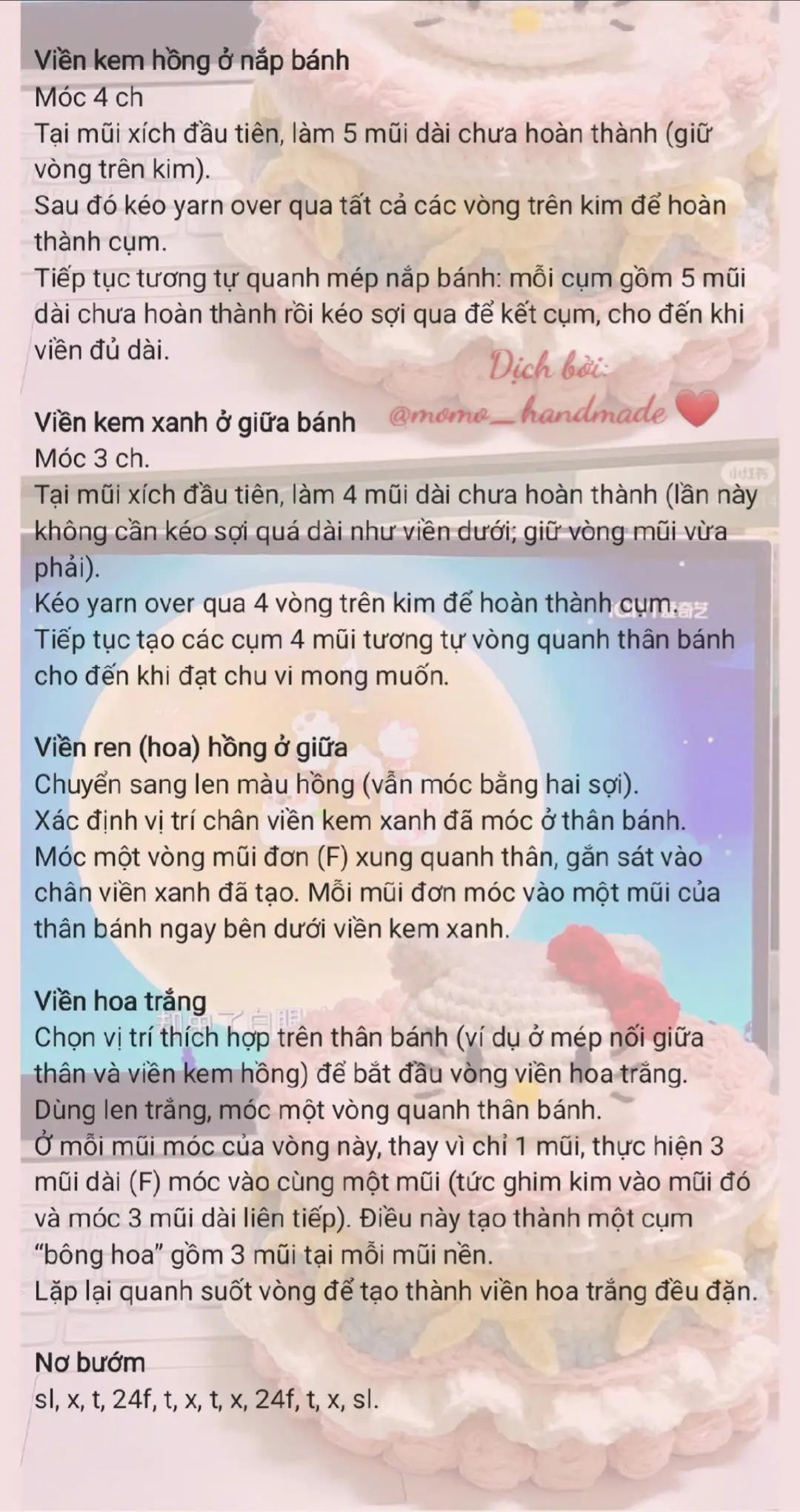hướng dẫn móc bánh kem hello kitty