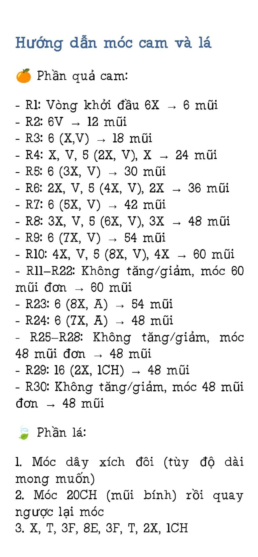 hướng dẫn móc cam và lá