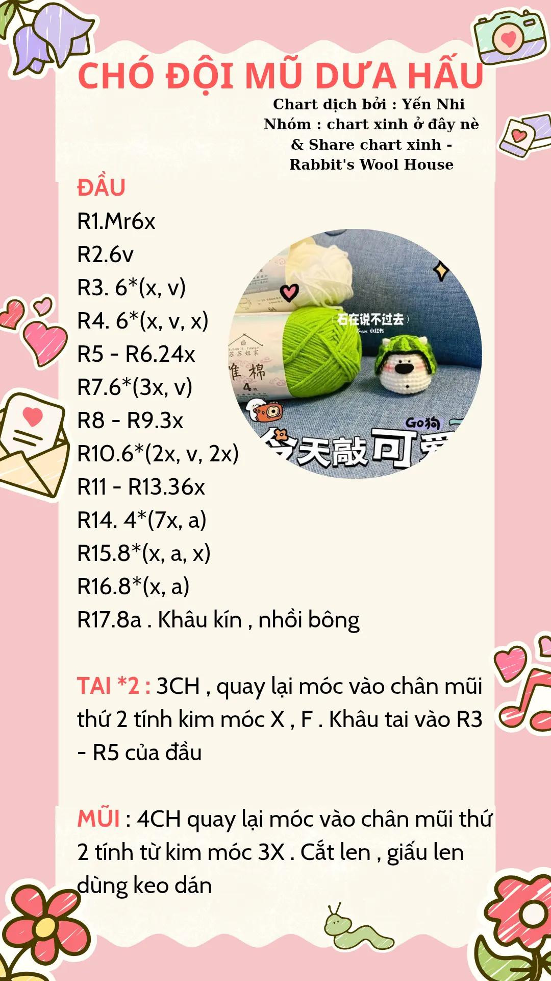 Hướng Dẫn Móc Len Chú Chó Đội Mũ Dưa Hấu Dễ Thương