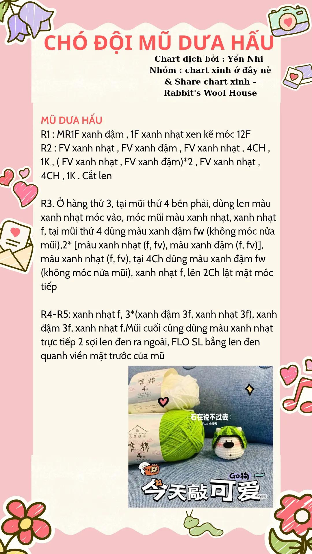 Hướng Dẫn Móc Len Chú Chó Đội Mũ Dưa Hấu Dễ Thương
