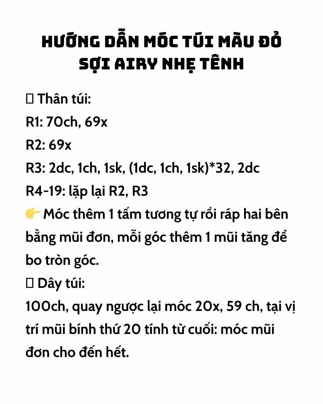 Hướng dẫn móc túi màu đỏ sơi airy nhẹ tênh
