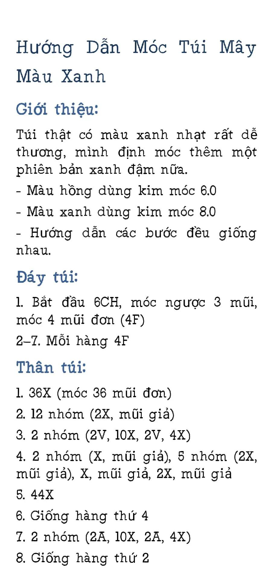 Hướng dẫn móc túi mây màu xanh