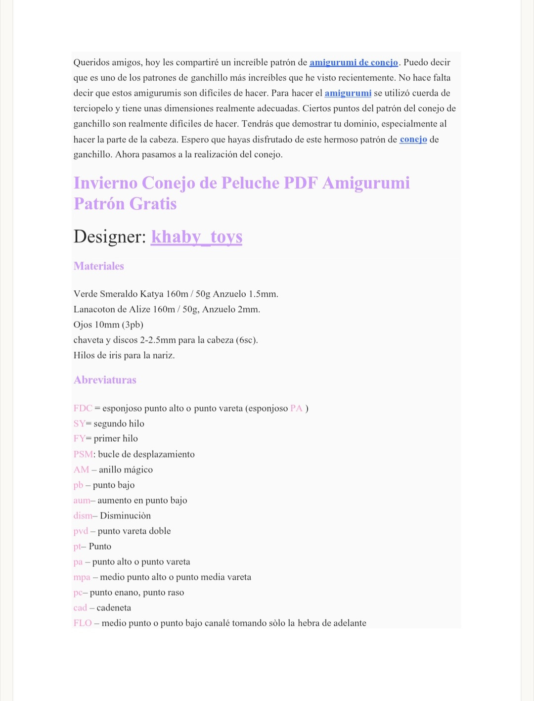 Invierno Conejo de Peluche PDF Amigurumi Patrón Gratis