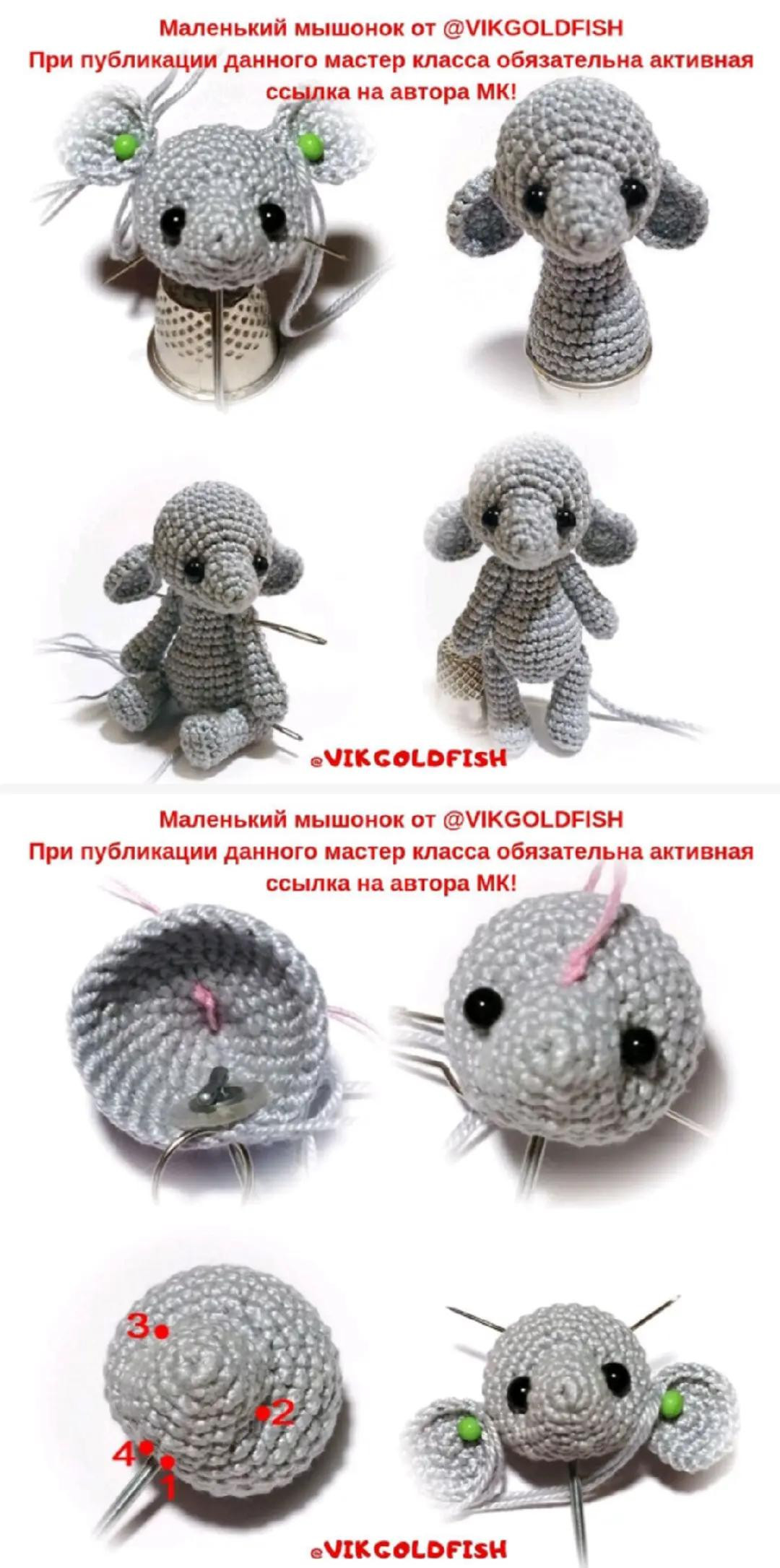Изготовление миниатюрной вязаной игрушки мыши в красной шапке и одежде