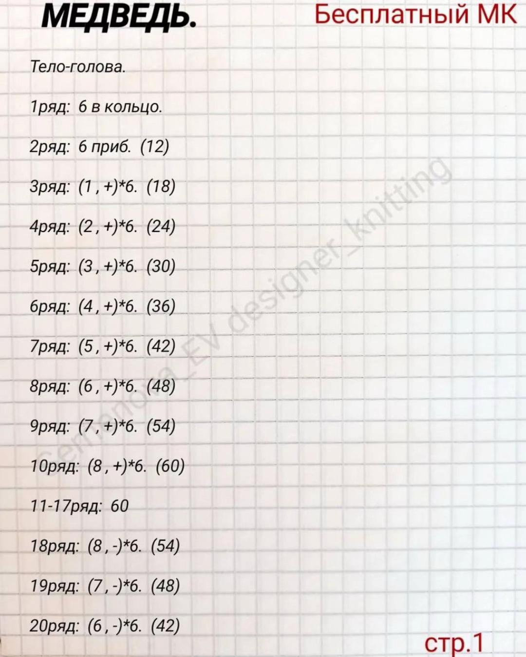 Изготовление плюшевых мишек: бесплатная схема вязания
