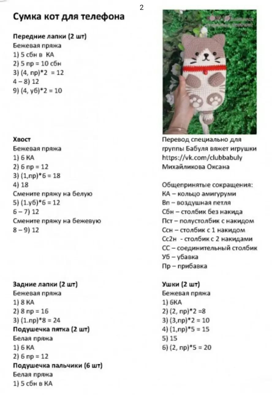 Изящная сумка через плечо в виде вязаного кота: схема вязания