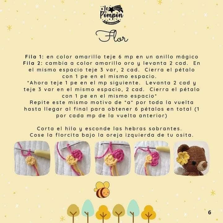 Juguete de oso amigurumi adorable con flores y cánh ong