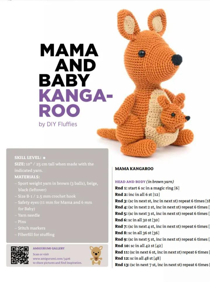 Kangaroo Amigurumi Crochet Pattern with Video Tutorials Included