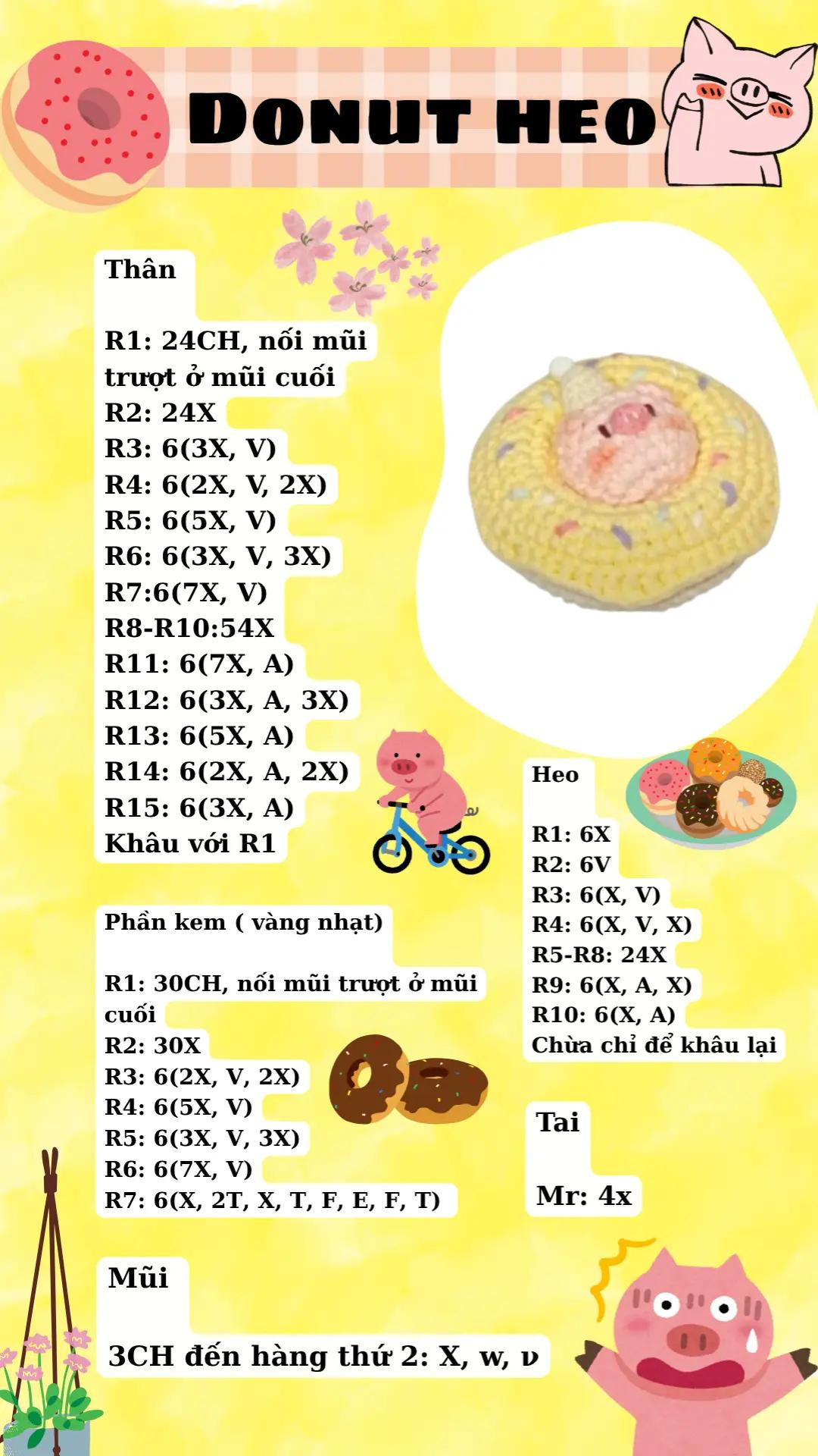 kem dưa hấu heo, donut heo, thỏ