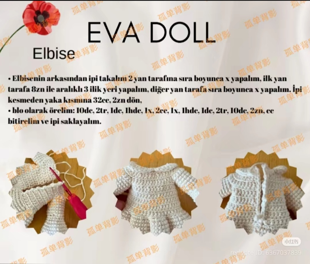 Kırmızı Çiçekli Amigurumi Bebek Yapımı İçin Ayrıntılı Makarna Örgü Şeması