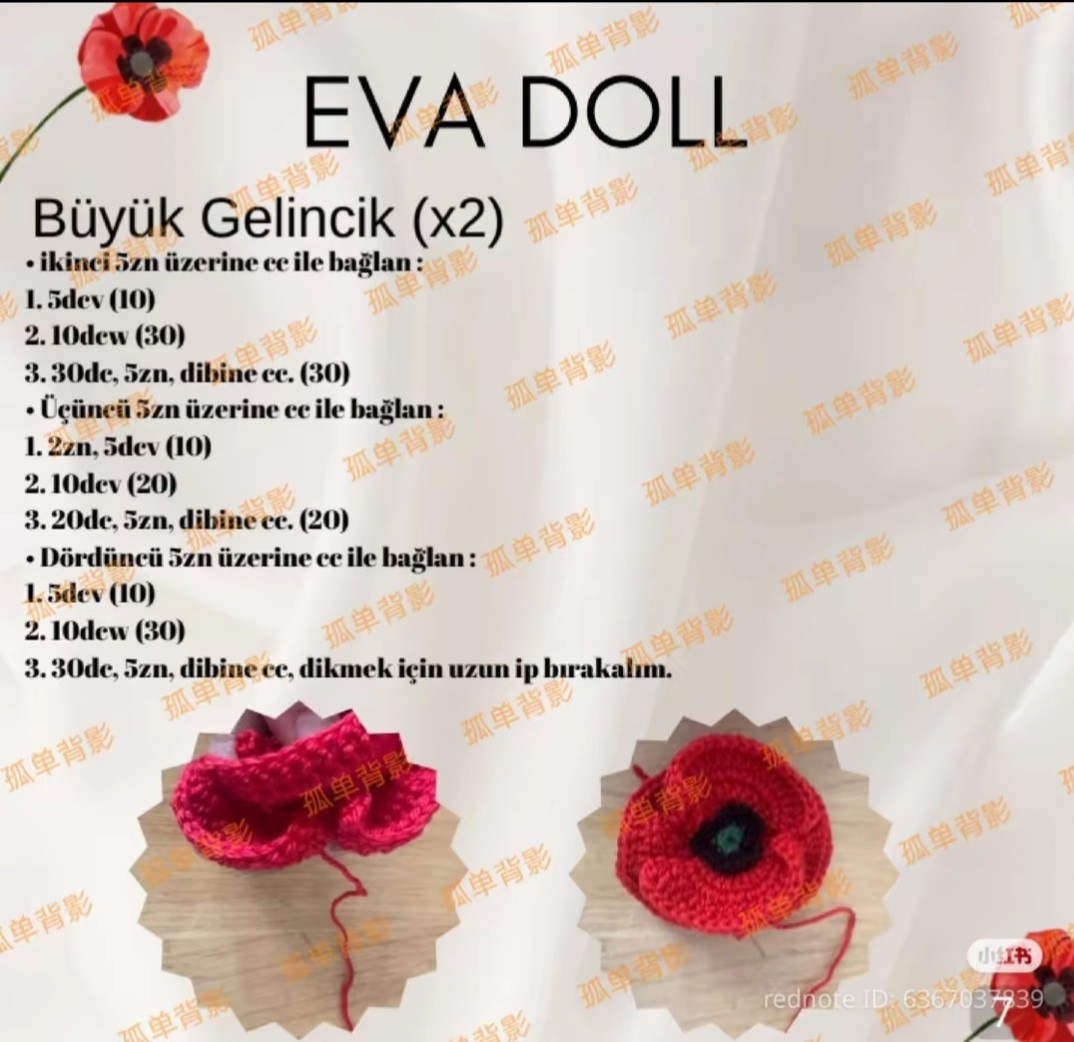 Kırmızı Çiçekli Amigurumi Bebek Yapımı İçin Ayrıntılı Makarna Örgü Şeması