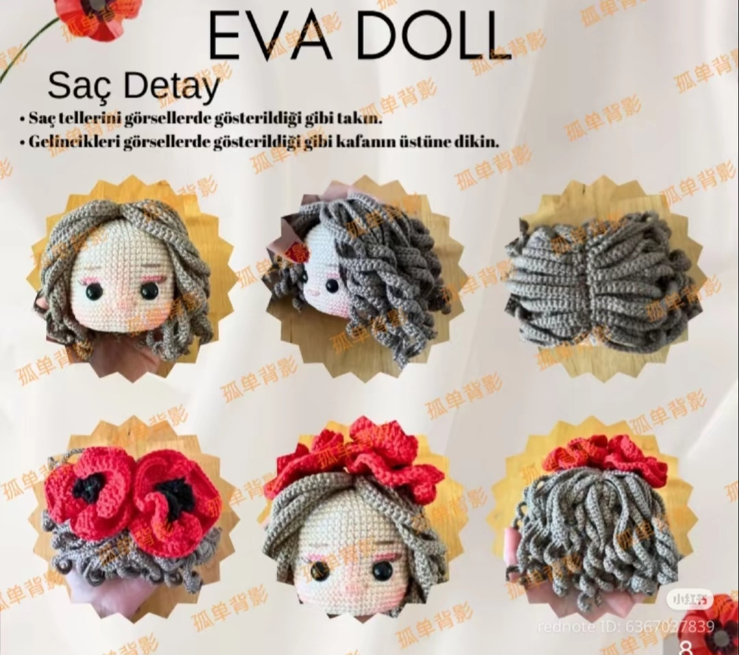 Kırmızı Çiçekli Amigurumi Bebek Yapımı İçin Ayrıntılı Makarna Örgü Şeması