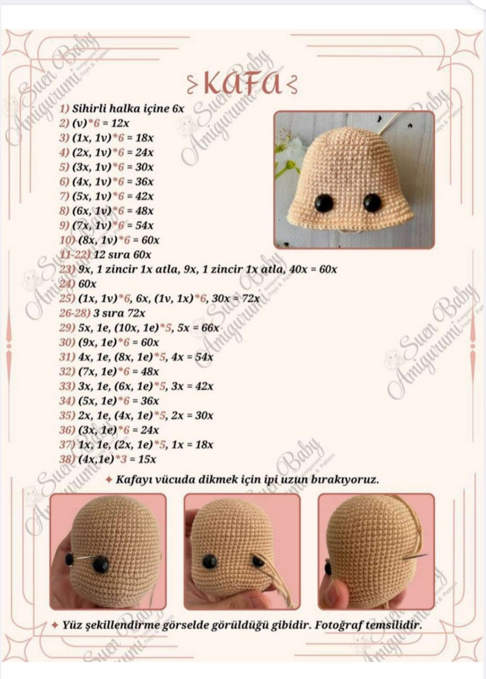 Kırmızı Çiçekli Amigurumi Kız Bebek Modeli ve Yapılış Şeması