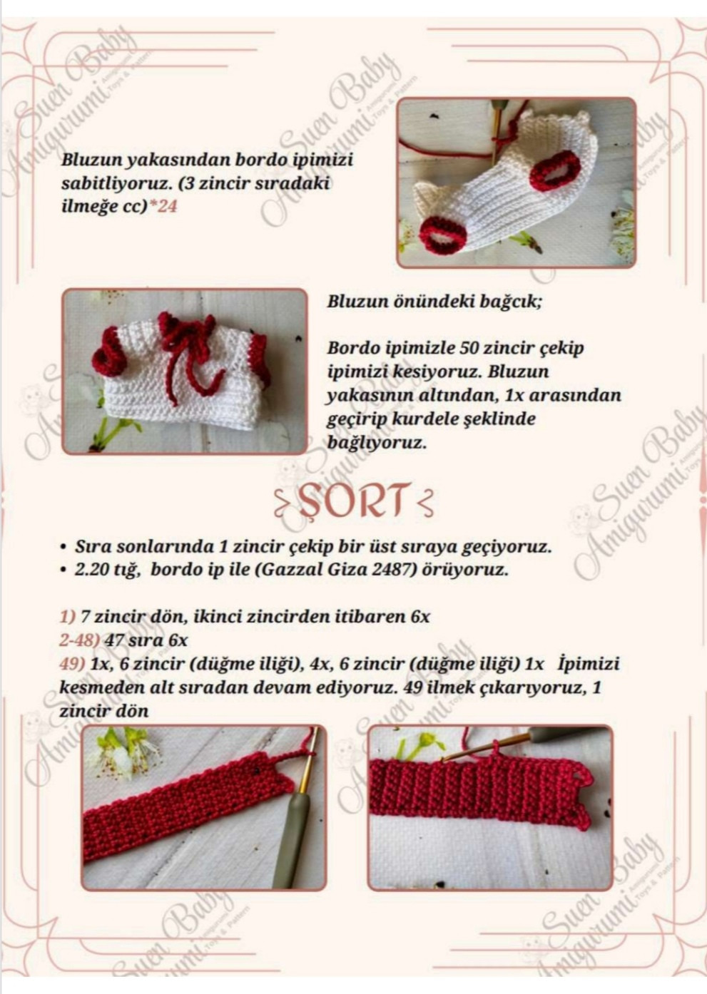 Kırmızı Çiçekli Amigurumi Kız Bebek Modeli ve Yapılış Şeması