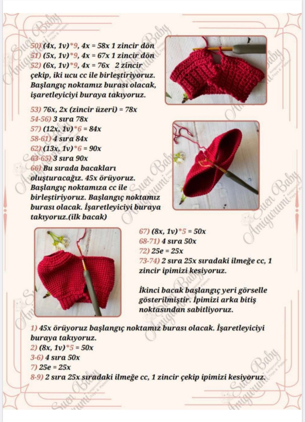 Kırmızı Çiçekli Amigurumi Kız Bebek Modeli ve Yapılış Şeması