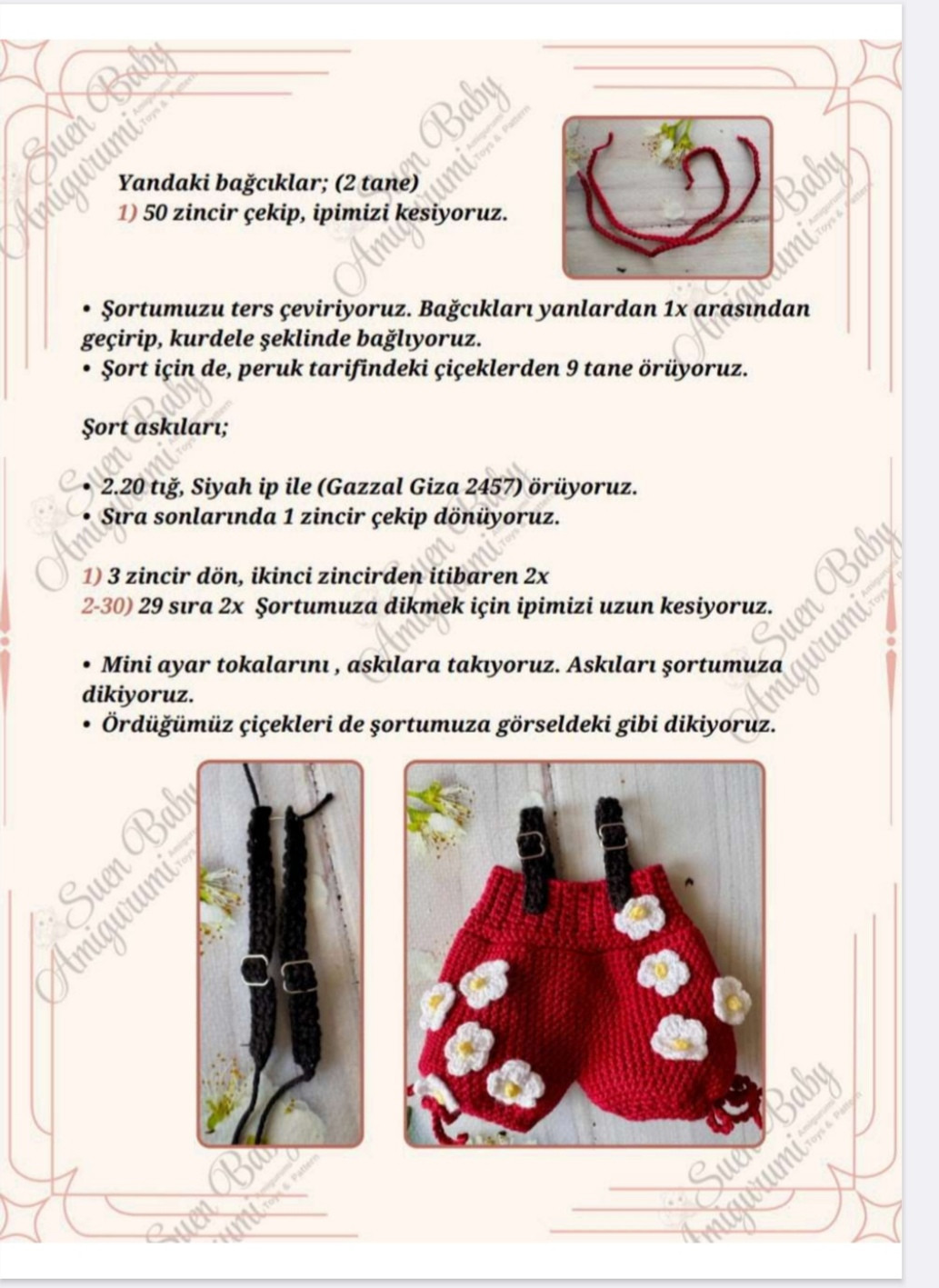 Kırmızı Çiçekli Amigurumi Kız Bebek Modeli ve Yapılış Şeması