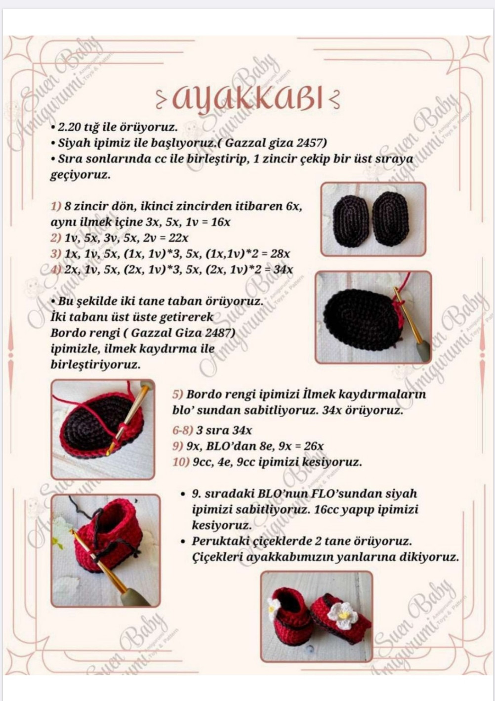 Kırmızı Çiçekli Amigurumi Kız Bebek Modeli ve Yapılış Şeması